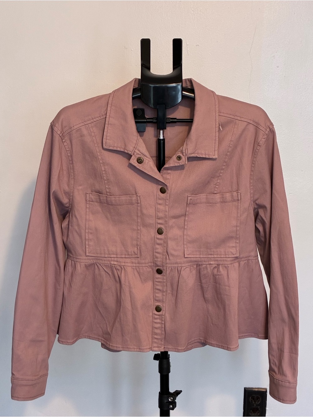 Falls Creek Mauve Button-Front Peplum Jean Jacket
